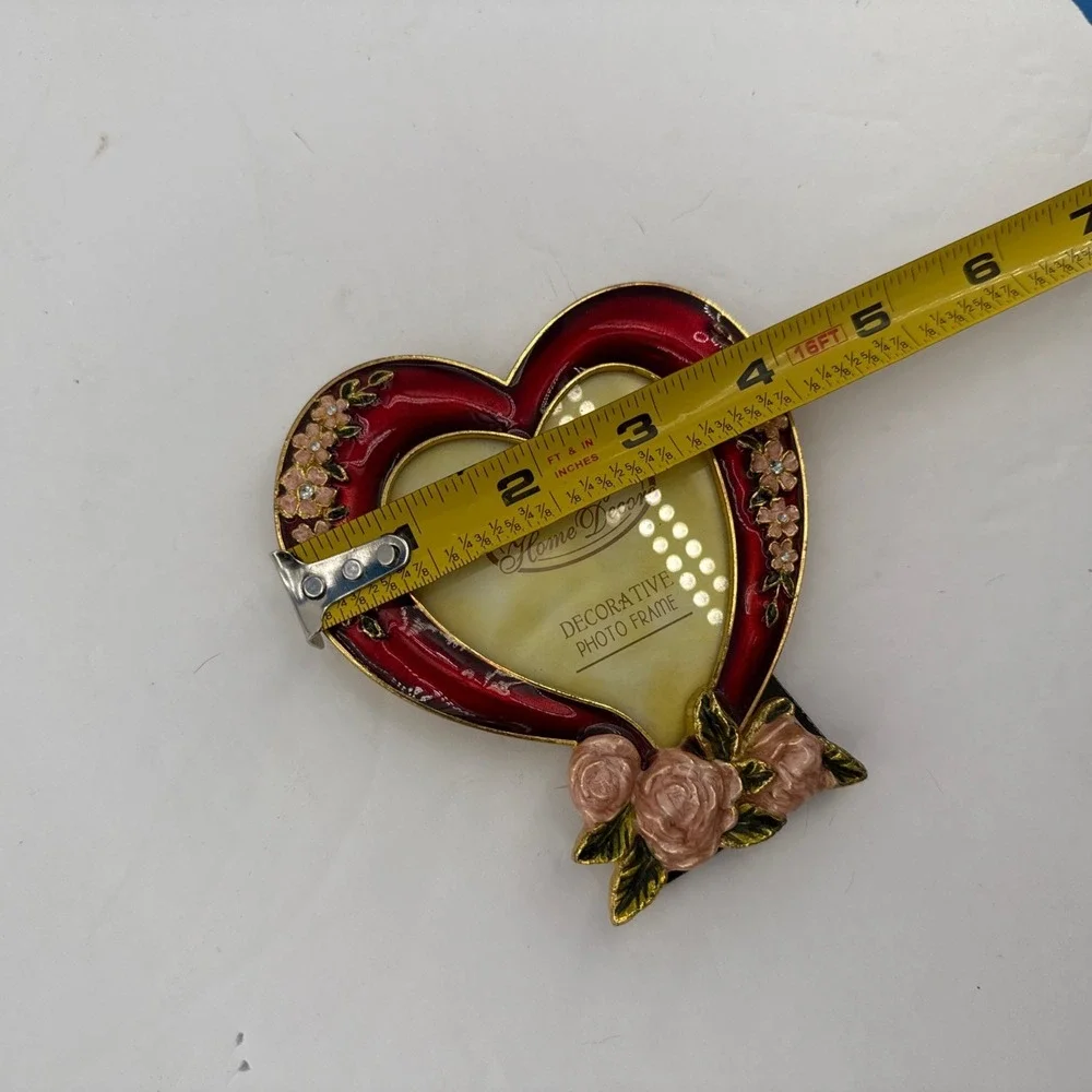 2 Vtg Y2K New Quality Home Decore Picture Photo Frames Enamel Floral Hearts